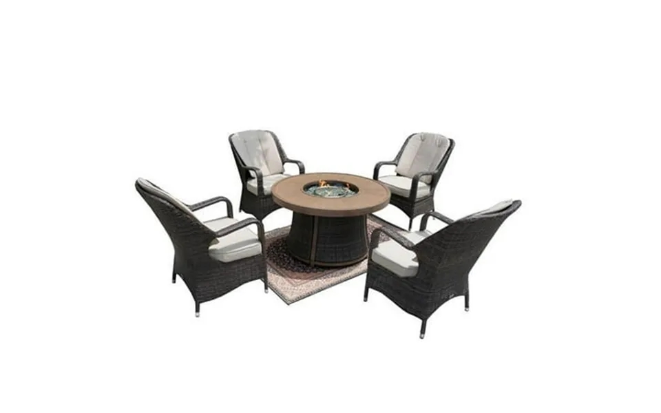 Outdoor Patio Rattan Wicker Round Firepit Table With Standard Dining Chairs Set Brown
