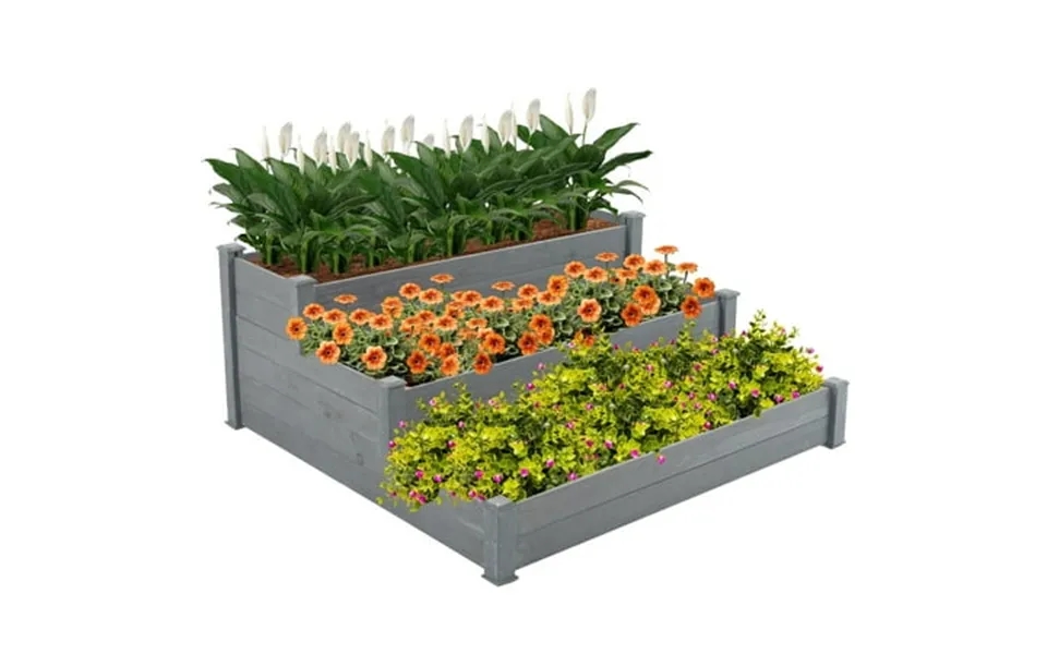 Outdoor Raised Garden Bed 4ft X 4ft Wooden Raised Bed For Gardening 3-tier Modular Planter Box For Outdoor Patio Vegetab