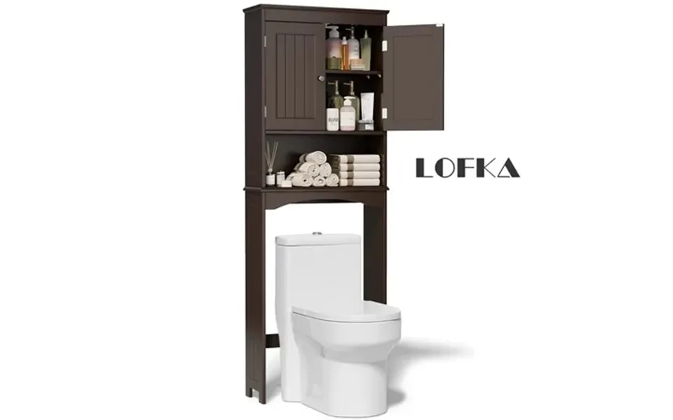 Over The Toilet Storage Bathroom Storage Cabinet With Adjustable Shelf Double Doors And Open Shelf Dark Brown