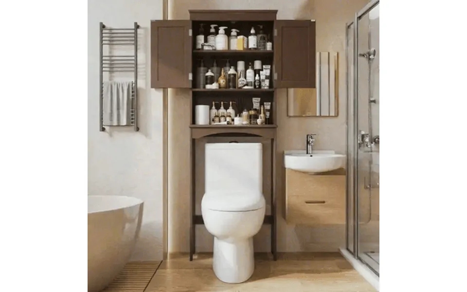 Over The Toilet Storage Cabinet Asofer Bathroom Shelf Organizer With Anti-tip Device Small Freestanding Space Saver Dark