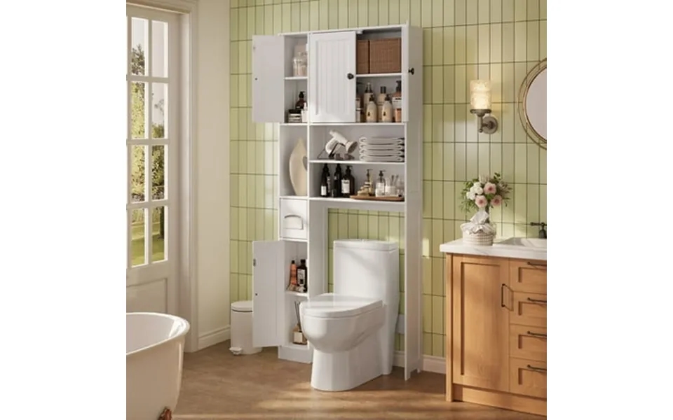 Over The Toilet Storage Cabinet Lofka 70.9 Bathroom Cabinet With Toilet Paper Holder Stand& Doors White