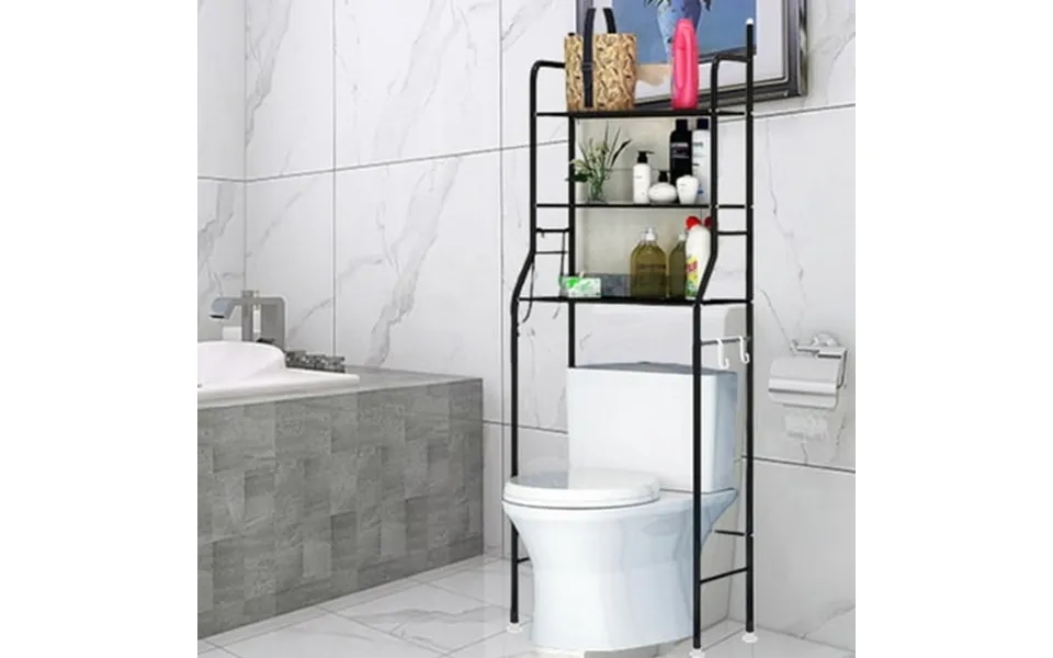 Over The Toilet Storage Shelf 3-tier Bathroom Organizer Rack Metal Bath Shelves Freestanding Space Saver With Hooks Towe