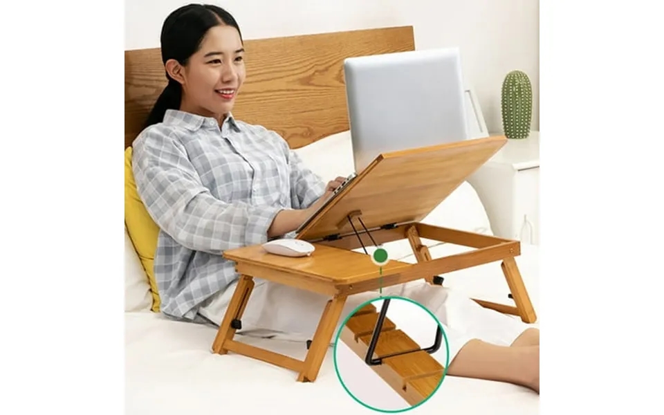 Over-bed Table With 4 Tilt Angles Smooth Edge Strong Load-bearing Height Adjustable Collapsible Bamboo Portable Folding
