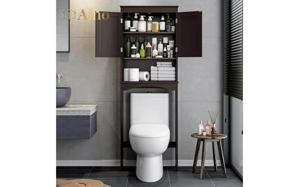 Over-the-toilet Storage Cabinet With Adjustable Shelf Aiho 66 Bathroom Space Saver Storage Cabinet Freestanding - Brown