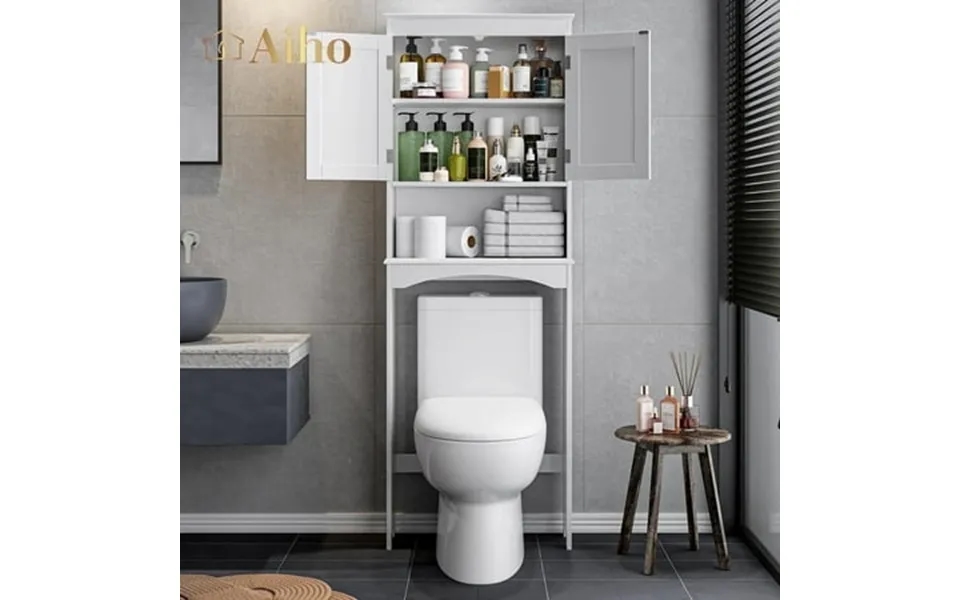 Over-the-toilet Storage Cabinet With Adjustable Shelf Aiho 66 Bathroom Space Saver Storage Cabinet Freestanding - White