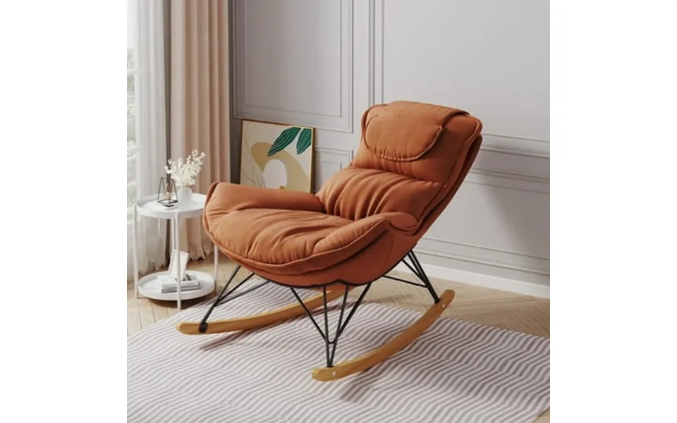 Oversized Rocking Chair Modern Upholstered Accent Glider Rocker With Solid Wood Base Comfy Leisure Chair Single Sofa Cha