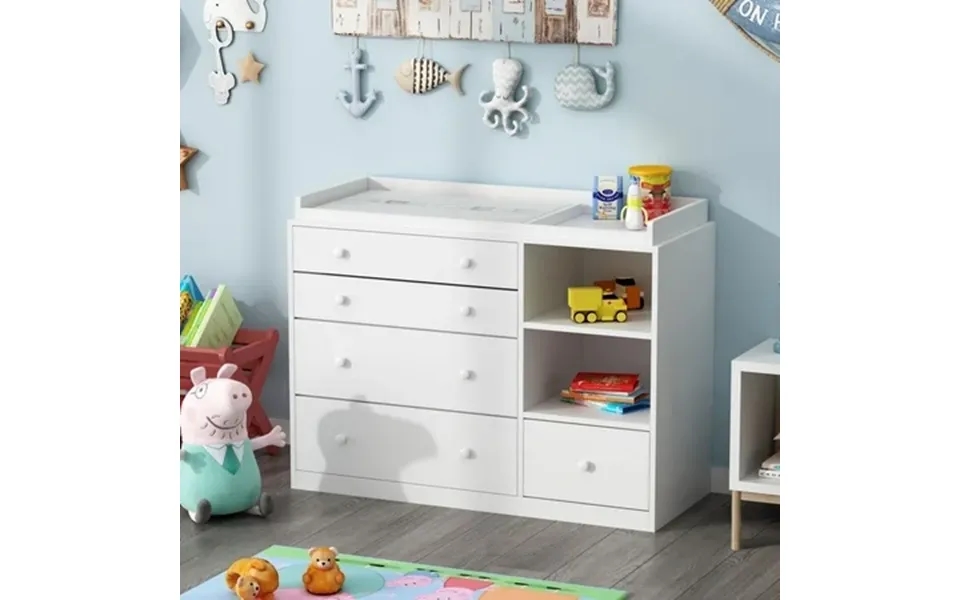 Oxylife Baby Changing Table Dresser Nursery Chest With Storage-infant & Toddler 5 Drawers White