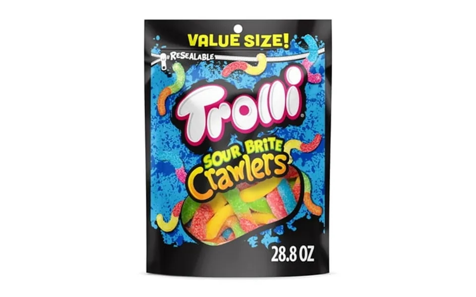 Pack Of 2 - Trolli Sour Brite Crawlers Candy Cherry-lemon Strawberry-grape & Orange-lime Sweet And Sour Gummy Worms 28