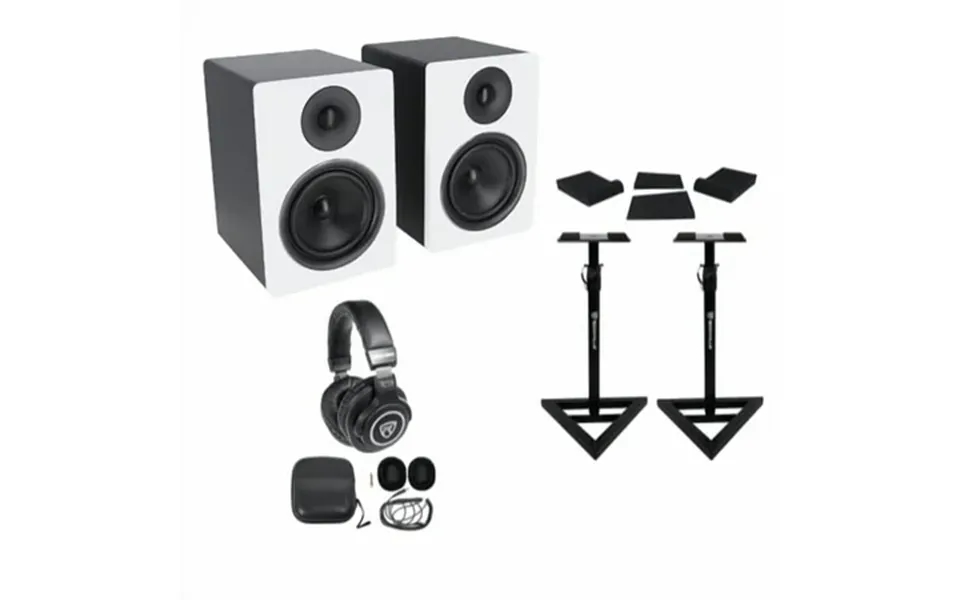 Pair Rockville Apm6w 6.5 350w Powered Studio Monitors Stands Pads Headphones