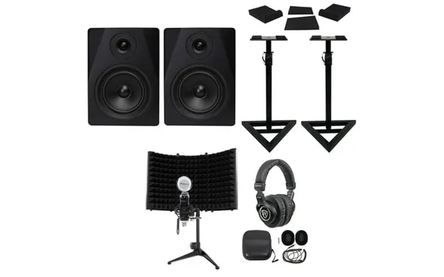 Pair Rockville Dpm5b 5.25 300 Watt Studio Monitors Stands Headphones Mic Shield product image