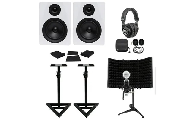 Pair Rockville Dpm5w 5.25 300 Watt Studio Monitors Stands Headphones Mic Shield product image
