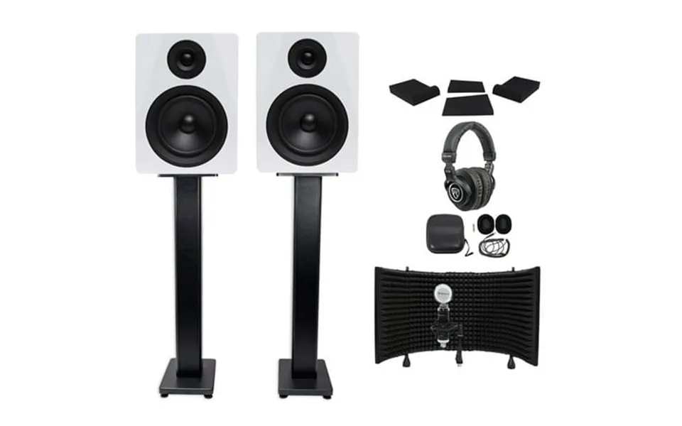 Pair Rockville Dpm5w 5.25 300w Studio Monitors 36 Stands Headphones Mic Shield