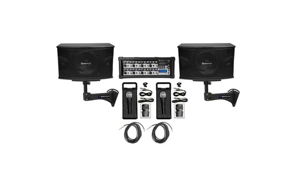 Pair Rockville Kps10 10 3-way 1200w Karaoke Speakers Mixer Wall Brackets Mics