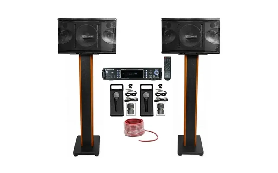 Pair Rockville Kps80 800w Karaoke Pro Speakers Bluetooth Amp 36 Stands 2 Mics Rockville R14gsbr100 Red Blk 14 Gauge 100