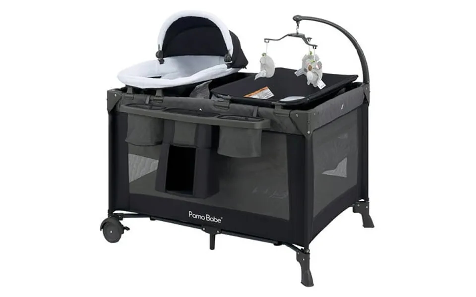 Pamo Babe Unisex Nursery Center Playard With Bassinet & Changing Table For Newborn Grey