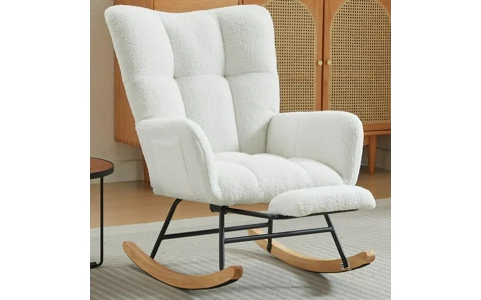 Paproos Rocking Nursery Chair With Footrest Upholstered Glider Chair With High Backrest And Side Pocket Teddy Fabric Roc