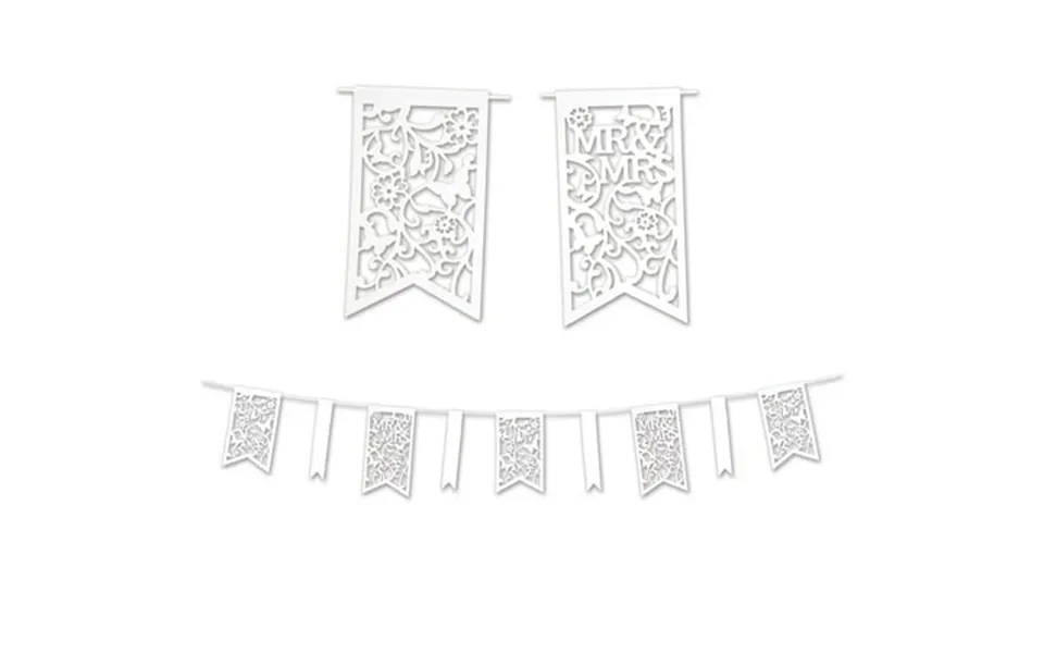 Party Central Club Pack Of 12 Elegant White Die-cut Mr And Mrs Pennant Banners 12