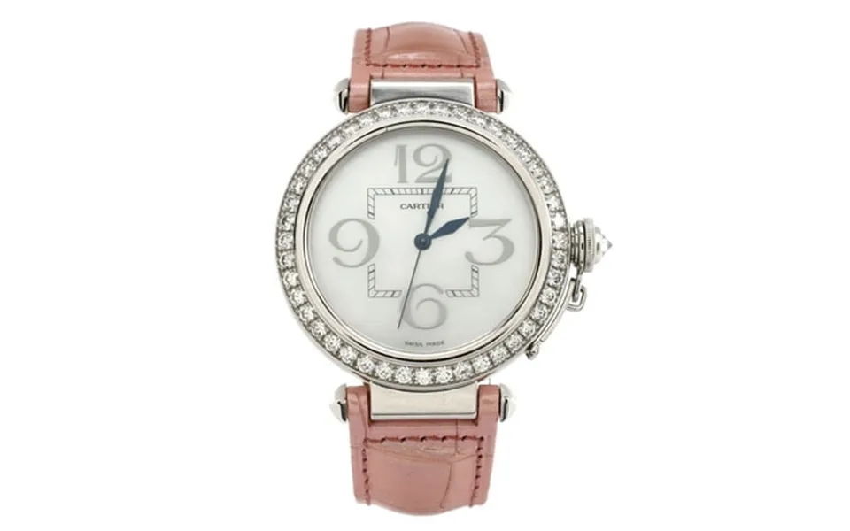 Pasha De Cartier Automatic Watch White Gold And Alligator With Diamond Bezel And Mother Of Pearl 42