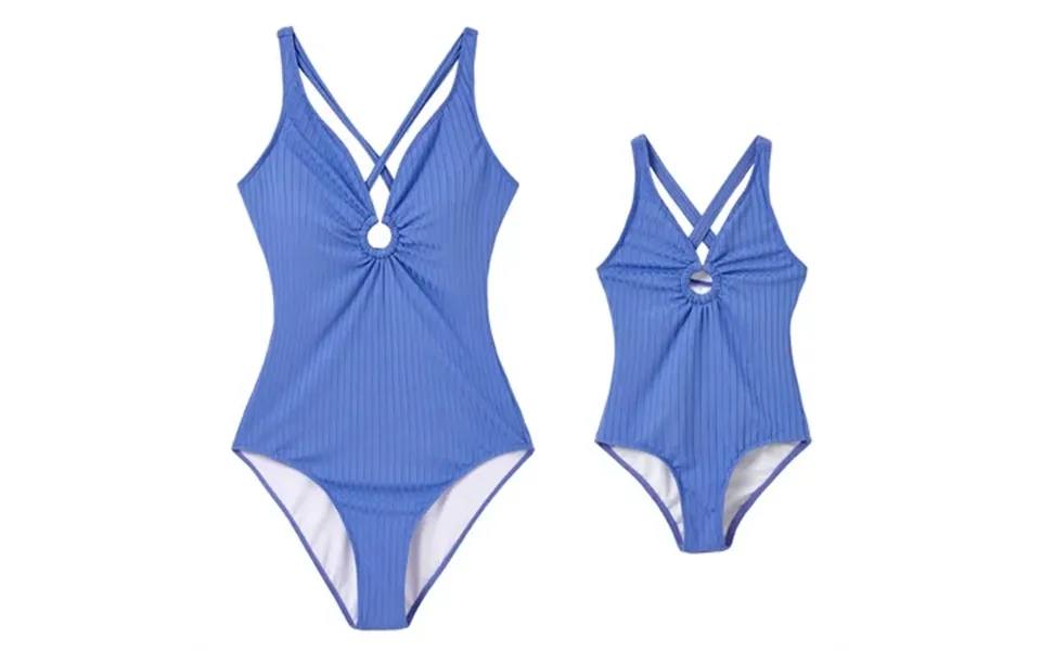Patpat Girls Swimsuit Family Matching Swimwear Blue Cutout Criss Cross Wetsuit One-piece Bathing Suit 2-9y