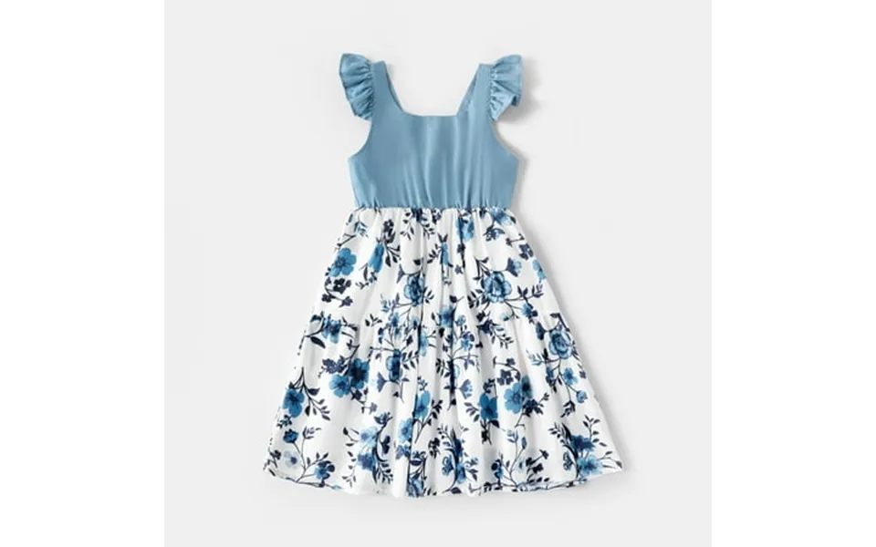 Patpat Mosaic Cotton Family Matching Outfits Mommy And Me Dark Blue Dresses And Denim Tops Polo Shirts Sets Girl 3-9 T