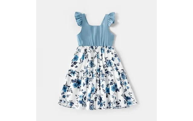 Patpat Mosaic Cotton Family Matching Outfits Mommy And Me Dark Blue Dresses And Denim Tops Polo Shirts Sets Girl 3-9 T product image