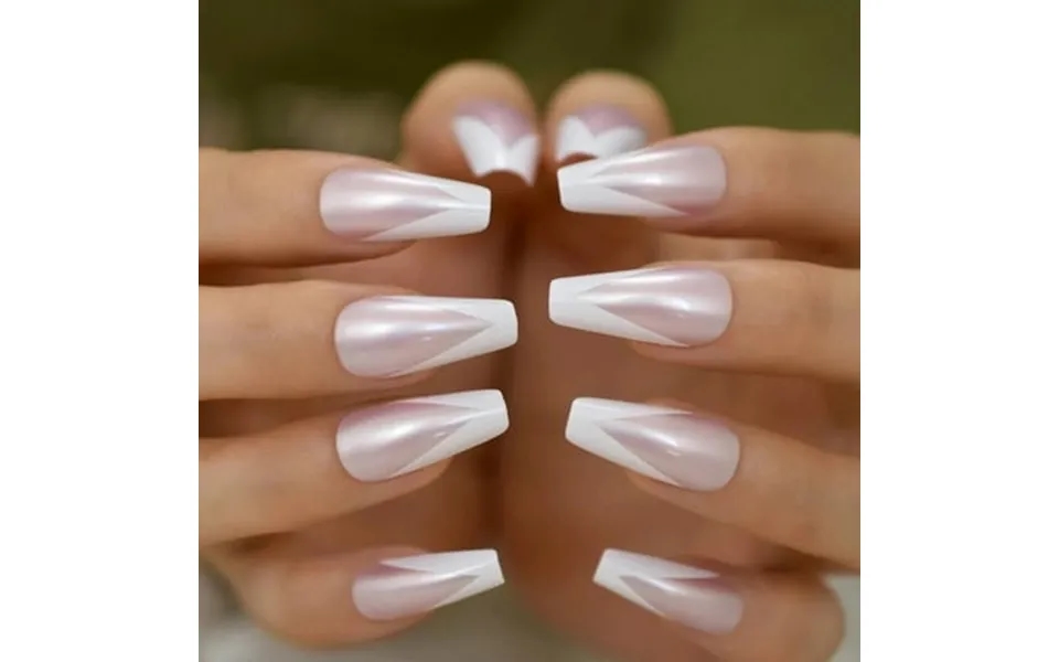 Pearl Nude White French Press On Nails Extra Long Ballerina Artificial Fake Nails Majestic Chic