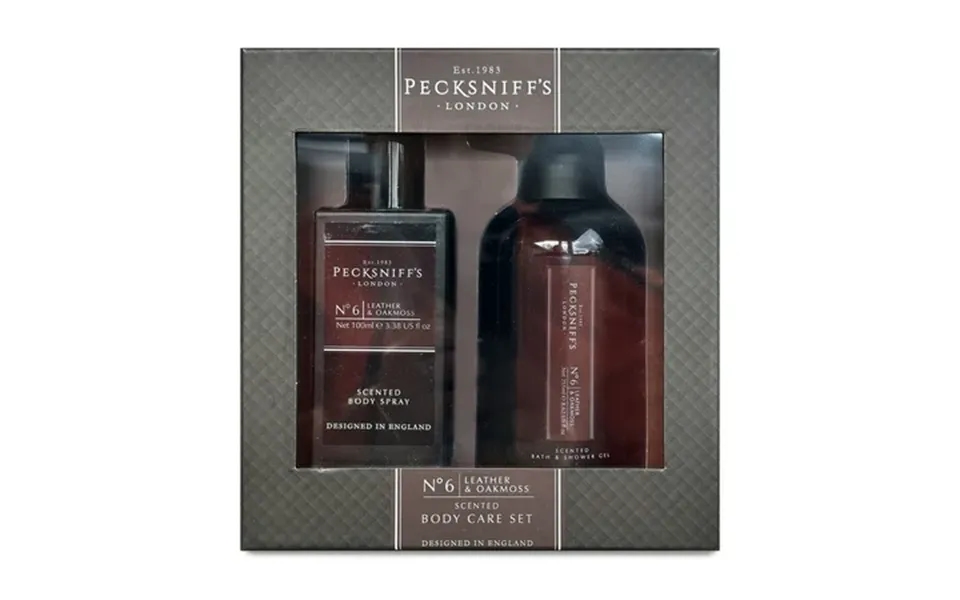 Pecksniffs Mens Bathing Duo Collection Leather & Oakmoss Scented Body Wash And Body Lotion Gift Set 2 X 250ml