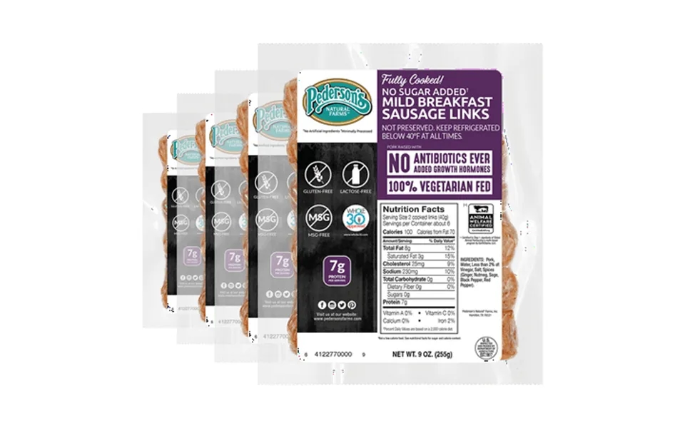 Pedersons Farms Fully Cooked Mild Breakfast Sausage Links 4 Packages 9 Oz