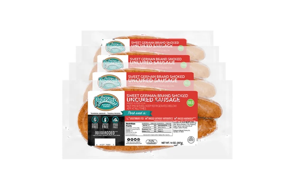 Pedersons Farms Sweet German Brand Smoked Rope Sausage 4 Packages 14 Oz