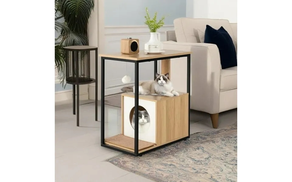 Pefilos 26 Cat House For Indoor Cats Cat Condo With Scratching Post Pet Cat Cave Bed For Kittens Beige