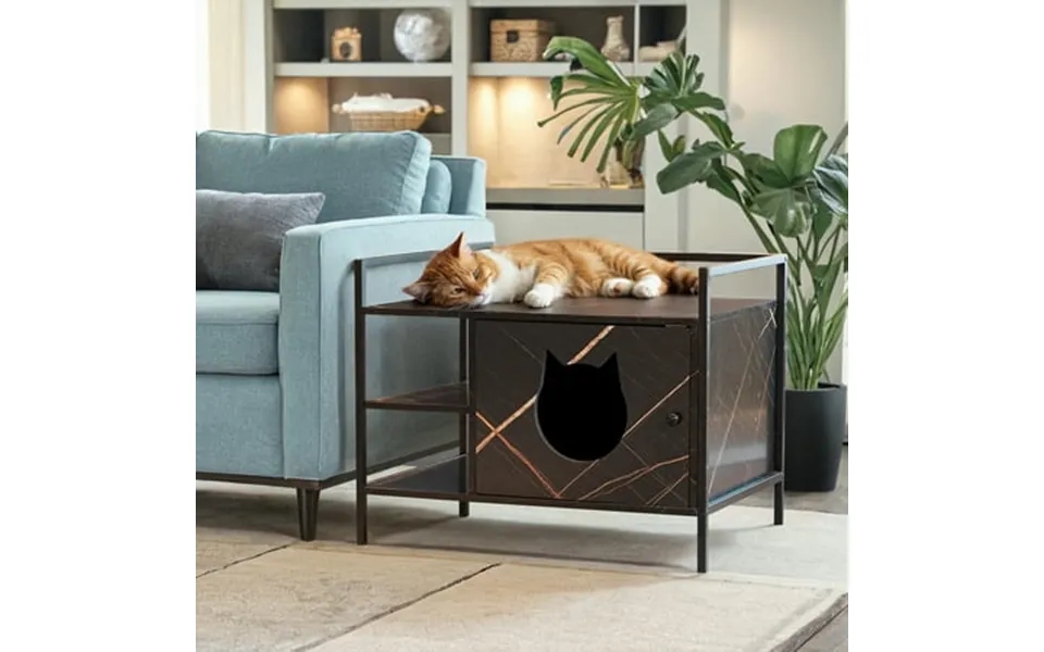 Pefilos 30 Enclosed Cat Litter Box Furniture Coffee Table For Cat House Hidden Litterbox Enclosures Nightstand Brown