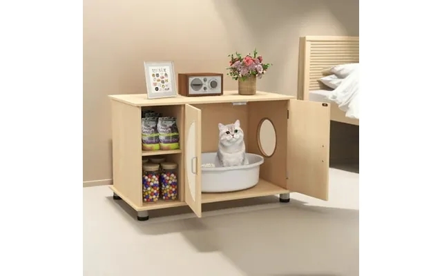 Pefilos 32 Cat Litter Box Enclosure Furniture With Sisal Scratching Doors Sturdy Wood Cat Washroom Storage Fit Most Of L product image