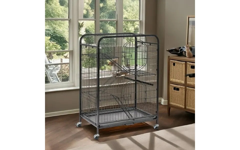 Pefilos 32 Small Animal Metal Pet Cage 3-tier Wire Cat Cage Playpen Kennel With Lockable Casters Pull-out Tray For Indoo