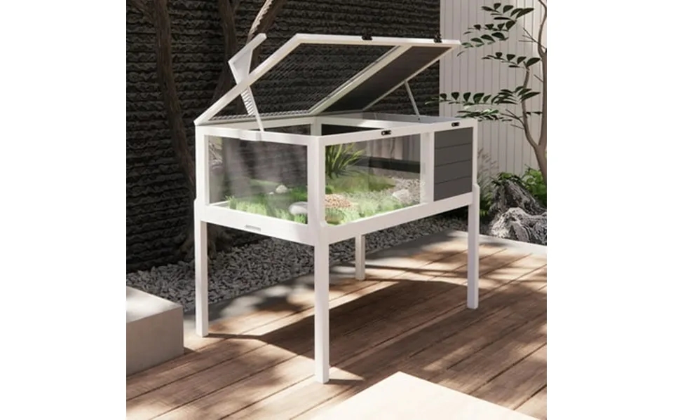 Pefilos 38 Tortoise Habitat For Small Animals Wooden Tortoise House Reptile Cage With Detachable Legs Waterproof Tray Li