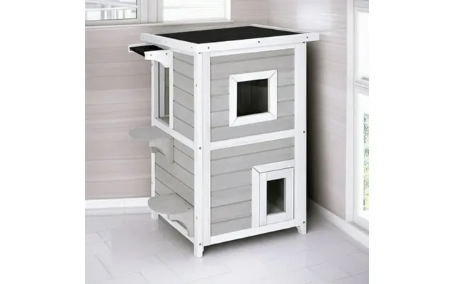 Pefilos 39 2-story Cat House For Outdoor Cats Weatherproof Cat Shelter With Escape Door Wood Cat Condo For 3 Adult Cats  product image