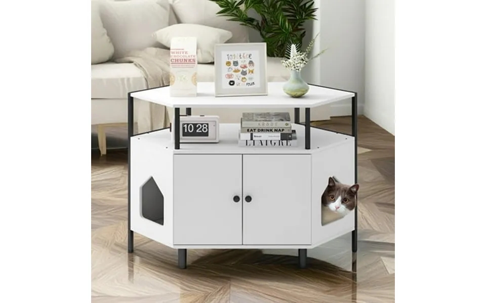 Pefilos 41 Large Hidden Cat Litter Box Furniture With Shelf Wood Sturdy Cat Washroom Enclosure Cat House Storage With 2