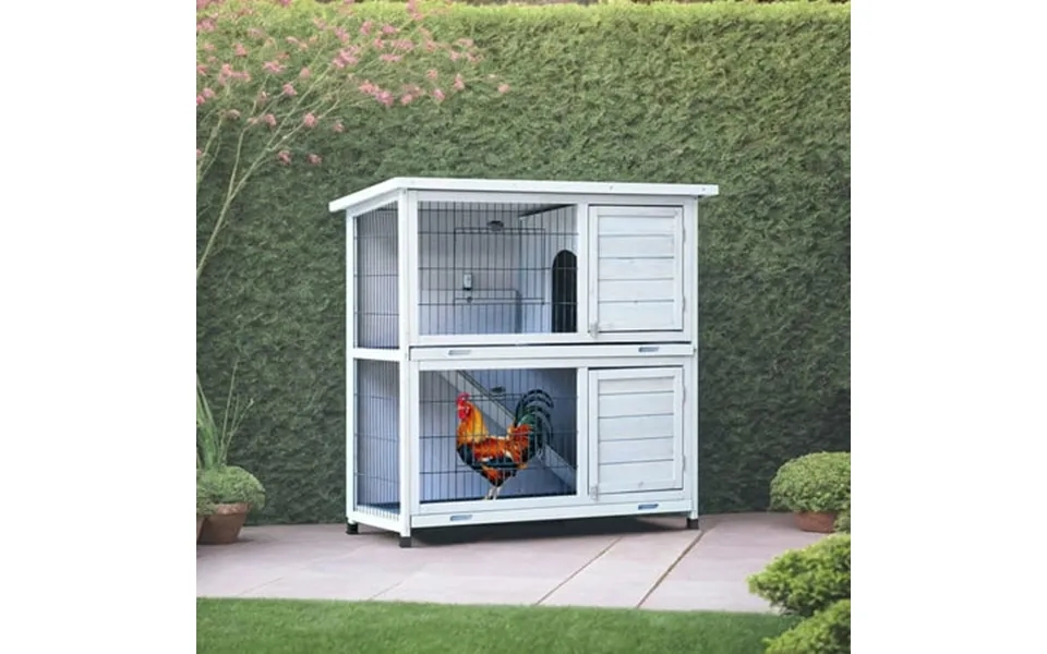 Pefilos 41 Rabbit Hutch Indoor With Tray Bunny Hutch Outdoor 2 Story Wooden Rabbit House Guinea Pig Cages With Ramp Gray