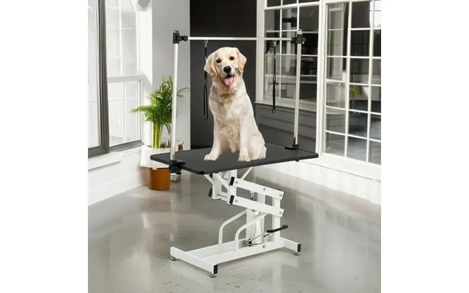 Pefilos 42 Heavy Duty Electric Lifting Pet Dog Grooming Table For Large Dogs With Overhead Arm Anti-skid Rubber Desktop