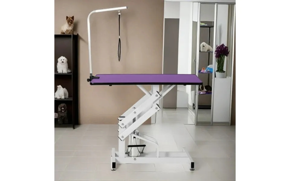 Pefilos 42 Pet Grooming Table For Dogs Adjustable Heavy Type Hydraulic Grooming Table With Adjustable Arm Purple