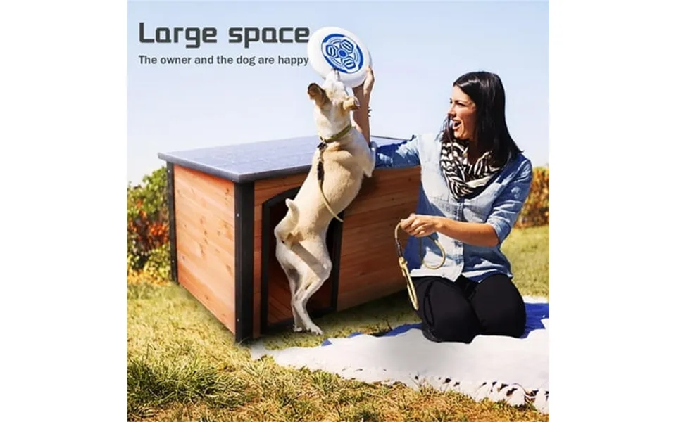 Pefilos 44.5 Wood Dog House For Small Medium Large Dogs Outdoor Weatherproof Dog Kennel Brown