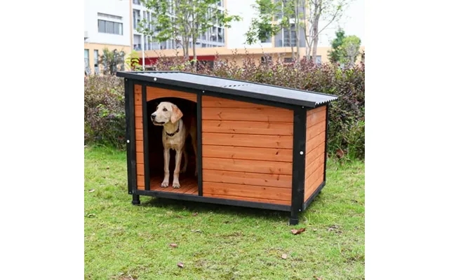 Pefilos 46 Outdoor Wooden Dog House For Large Dogs With Raised Feet Pvc Roof And Removable Floor Weatherproof Pet Cat Ho product image