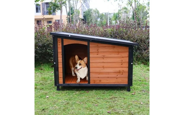 Pefilos 46 Wood Dog House For Large Dogs With Pvc Roof And Removable Floor Outdoor Weatherproof Pet Cat House Gold product image