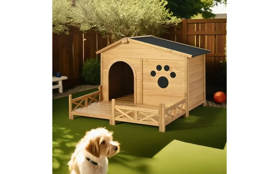 Pefilos 48 Indoor And Outdoor Dog House With Porch Weatherproof Pet Houses With Water-resistant Asphalt Roof And Fencing