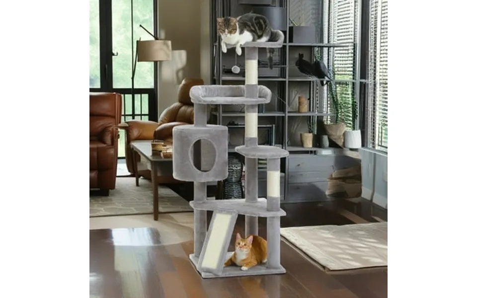 Pefilos 51 Cat Tree Tower For Indoor Cats With Scratching Board 2 Perches Multi-level Cat Condo Furniture For Small And