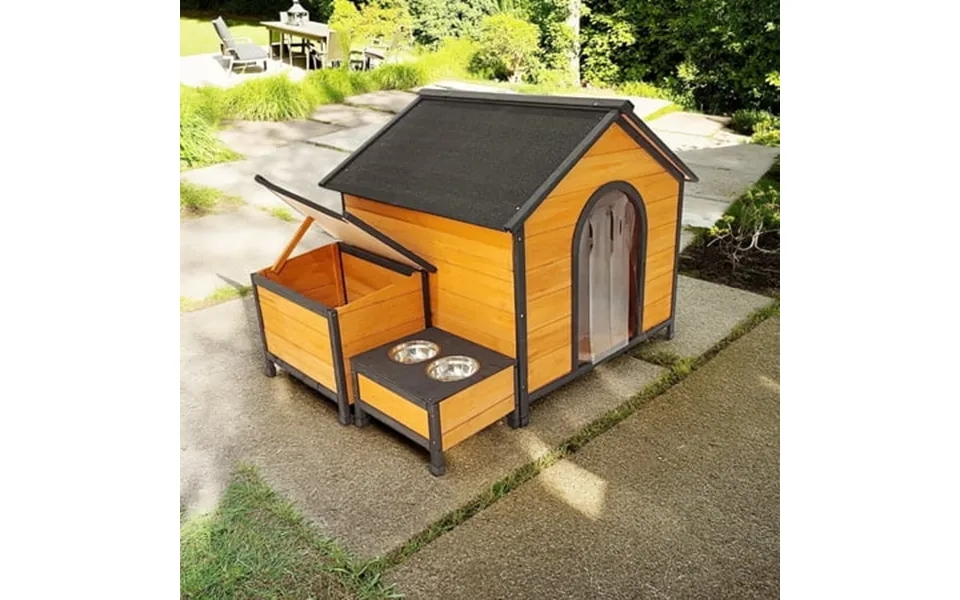 Pefilos 55 Outdoor Wood Dog House For Small Medium Dogs Indoor Puppy Shelter With Asphalt Roof Cabin Style Raised Cat Ho