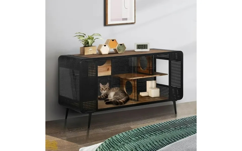 Pefilos 55 Spacious Cat House With Tempered Glass Cat Condo For Large Cats Includes Resting Platforms Cave For Living Ro