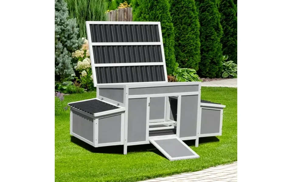 Pefilos 58 Wooden Rabbit Hutch Outdoor & Waterproof Guinea Pig Hutch With Egg Carton And Pull-out Drawer Gray