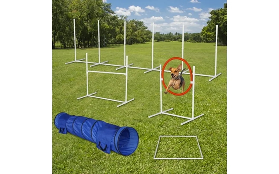 Pefilos 6 Pack Adjustable Dog Agility Training Obstacle Set With Weaves Poles And Storage Bag Tunnels With Sandbags Whit