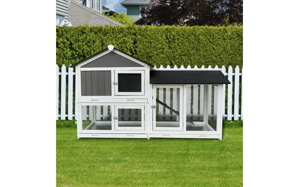 Pefilos 61 Rabbit Hutch Indoor Outdoor Bunny Cage Rabbit House Wood House Pet Cage For Small Animals Gray