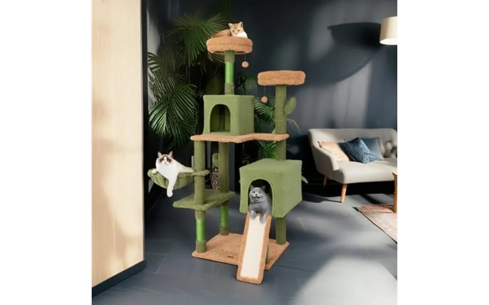Pefilos 63 Cactus Cat Tree Tower For Indoor Cats Multi-level Cat Condo Cat Tree House With Hammock Sisal Scratching Post